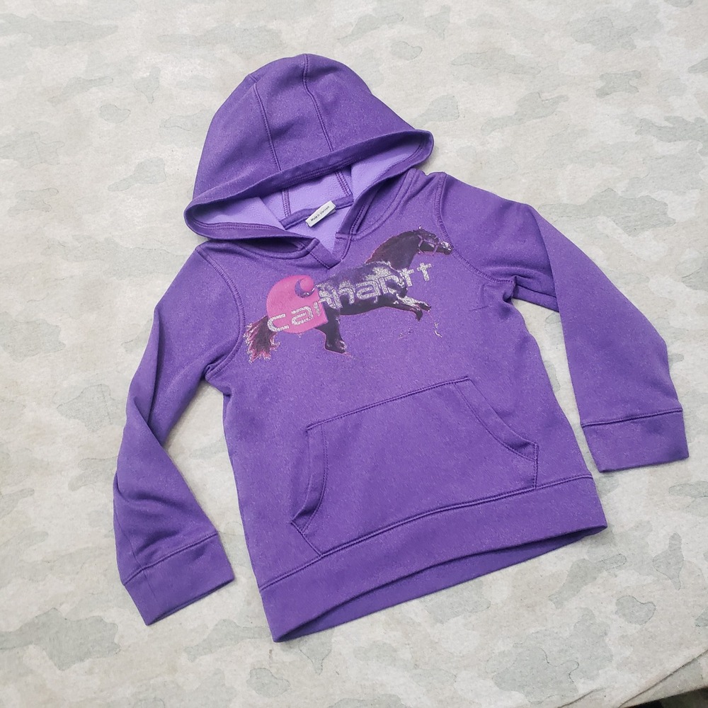 Carhartt Sweatshirt Youth 5 Purple Horse Glitter Graphic Pullover Hoodie